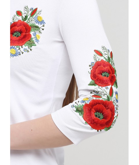 Женская вышитая футболка с рукавом 3/4 «Маків Цвіт» S