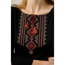 Youth women's embroidered T-shirt with 3/4 sleeves in black with red “Hutsulka” ornament XXL