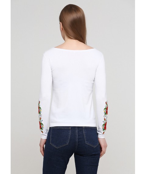 Женская вышитая футболка с длинным рукавом «Маковий цвіт» XXL