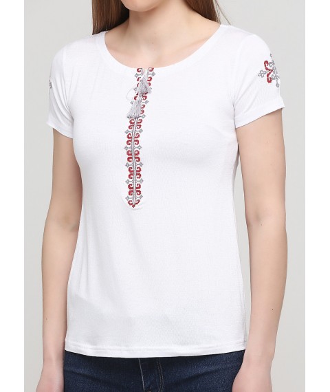 Стильная вышитая футболка на лето с вишневой вышивкой «Нежность» 3XL