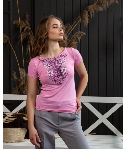 Damen T-Shirt mit Stickerei in blassrosa Farbe "Lily" L