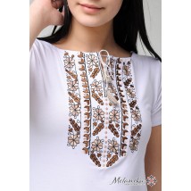 Damen-Kurzarm-Sommer-T-Shirt mit brauner Stickerei „Natural Expression“ XL