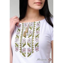Stylish women's summer T-shirt with short sleeves with pink embroidery “Natural Expression” L