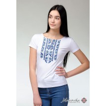 Women's Blue Natural Expression Geometric Embroidered Short Sleeve Casual T-Shirt M
