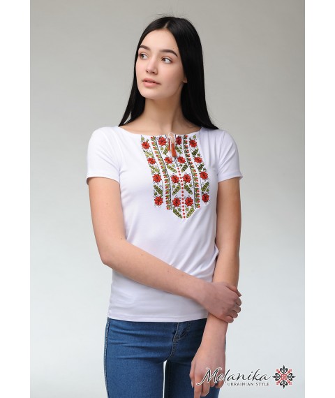 Молодежная женская вышитая футболка с растительным орнаментом «Гармоничная естественная экспрессия» 3XL