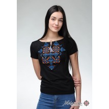 Original black women's embroidered T-shirt for jeans with short sleeves “Elegy” L