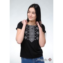 Women's black embroidered shirt with short sleeves “Carpathian ornament (gray embroidery)” S