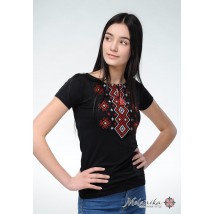 Fashionable women's embroidered shirt with classic embroidery with short sleeves “Carpathian ornament (red embroidery)” M
