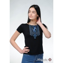 Молодежная вышиванка в черном цвете для женщины «Гуцулка (синяя вышивка)» XXL