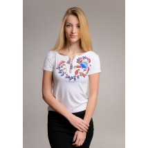 Женская белая футболка-вышиванка с неповторимым орнаментом «Петриковская роспись» L