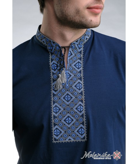 Классическая мужская футболка с вышивкой «Казацкая (синяя вышивка)» XL