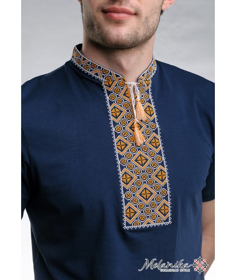 Мужская футболка темно-синего цвета с вышивкой «Казацкая (золотая вышивка)» XL