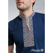 Men's T-shirt with embroidery in Ukrainian style “Cossack (beige embroidery)” L