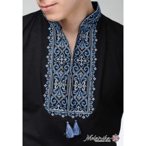 Стильная черная мужская вышитая футболка «Король Данило (синяя вышивка)» M