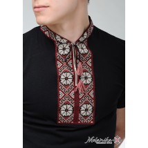 Молодежная вышитая футболка для мужчины черного цвета «Гуцульськая (вишневая вышивка)» XL
