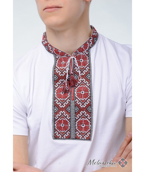 Klassisches weißes besticktes Herren-T-Shirt „Hutsulskaya (Kirschstickerei)“ S