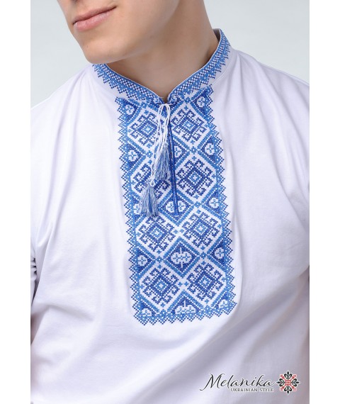 Herren T-Shirt mit Stickerei im ukrainischen Stil "Atamanskaya (blaue Stickerei)" S