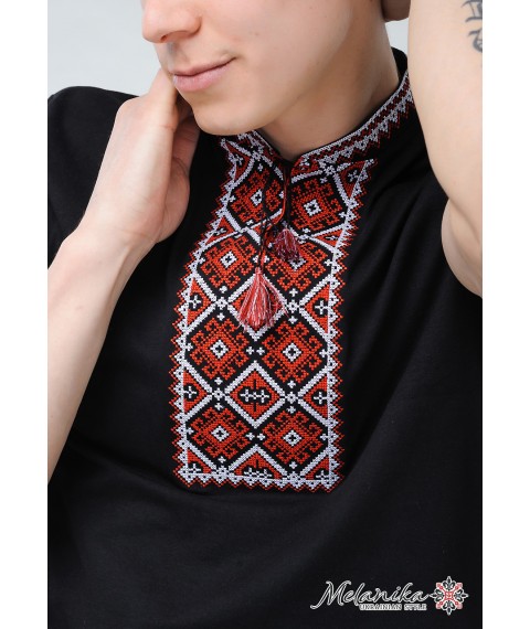 Мужская футболка с коротким рукавом черного цвета машинной вышивки «Атаманская» S