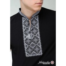 Discreet men's T-shirt with short sleeves in black “Atamanskaya (gray embroidery)” S