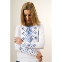 Молодежная женская вышитая футболка белого цвета «Голубой карпатский орнамент» XL