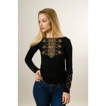 Women's embroidered shirt with long sleeves in black “Carpathian ornament (brown embroidery)” S