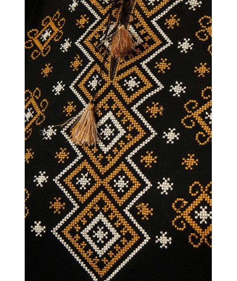 Женская вышиванка с длинным рукавом черного цвета «Карпатский орнамент (коричневая вышивка)» M