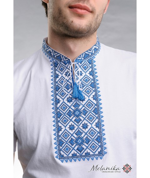 Молодежная футболка для мужчины в этно стиле «Звездное сияние (синяя вышивка)» M