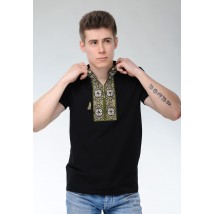 Модная мужская вышитая футболка с коротким рукавом в этническом стиле «Солнышко (зеленая вышивка)» L