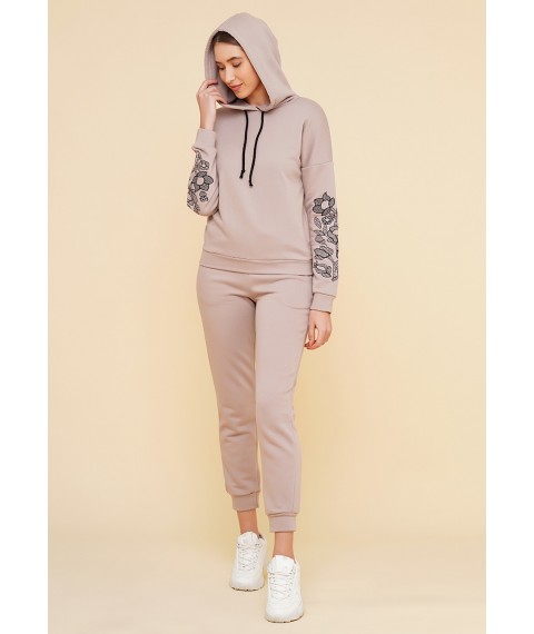 Stylish women's tracksuit with "Milan" embroidery, beige color L