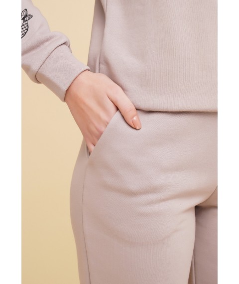 Stylish women's sports suit with "Milan" embroidery, beige color XL
