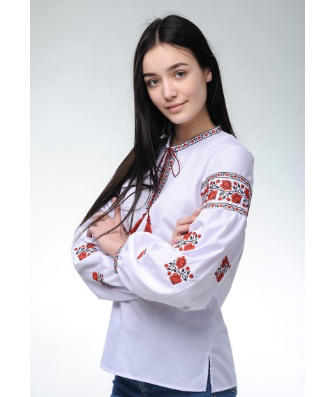 Женская вышитая блуза с длинным рукавом с цветочным орнаментом «Розочки» 44