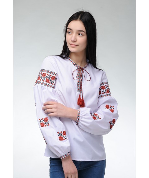 Женская вышитая блуза с длинным рукавом с цветочным орнаментом «Розочки» 48