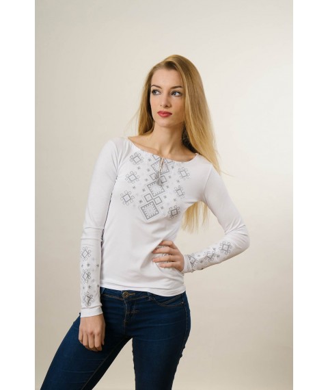 Women's embroidered T-shirt in white on white "Delicate Carpathian ornament" L