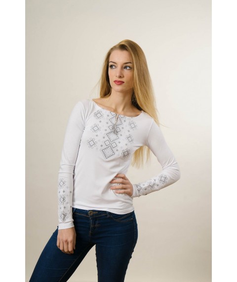 Women's embroidered T-shirt in white on white "Delicate Carpathian ornament" XXL
