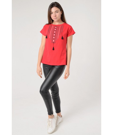 Practical Casual Embroidered Women's T-Shirt in Red "Necklace"