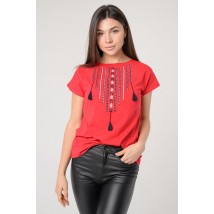 Practical Casual Embroidered Women's T-Shirt in Red "Necklace" L