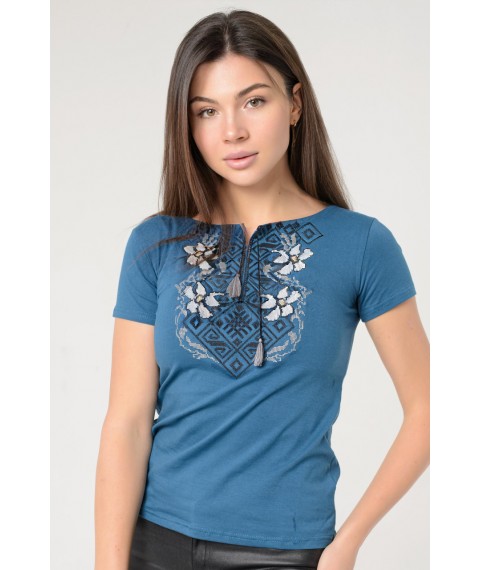 Оригинальная женская вышитая футболка на каждый день «Лилия» XL