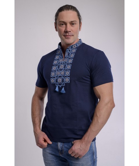 Festliches Herren T-Shirt mit Stickerei "Amulett mit Blau" S