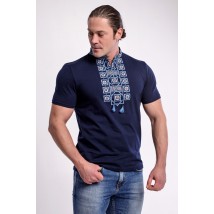 Festive men's T-shirt with embroidery “Amulet with blue” L