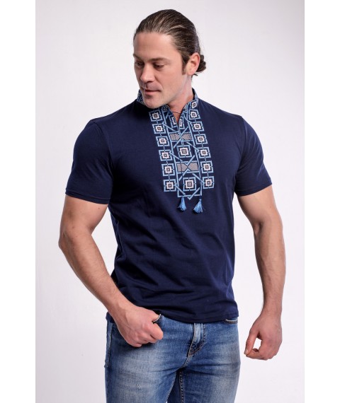 Festliches Herren T-Shirt mit Stickerei "Amulett mit Blau" L
