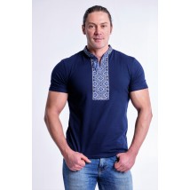 Classic men's T-shirt with embroidery “Cossack (blue embroidery)”