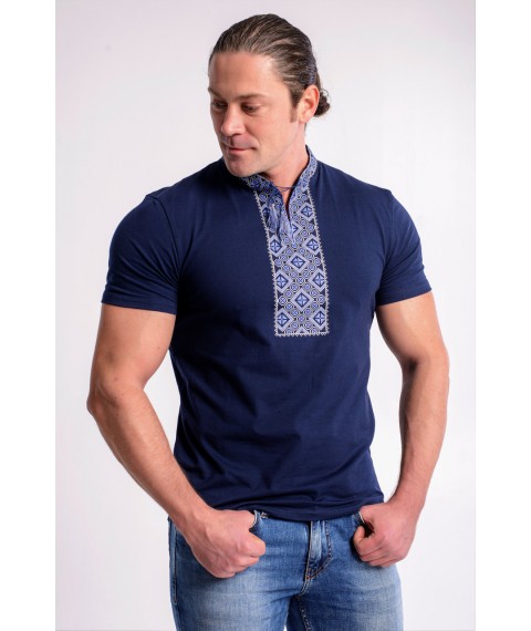 Классическая мужская футболка с вышивкой «Казацкая (синяя вышивка)»