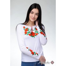 Modisches weißes Damen T-Shirt mit langen Ärmeln mit Blumenstickerei „Rose“ M