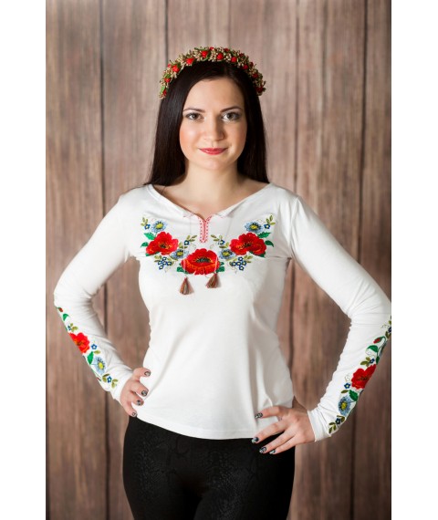 Классическая женская белая вышиванка с цветочным орнаментом «Украинская краски» XXL