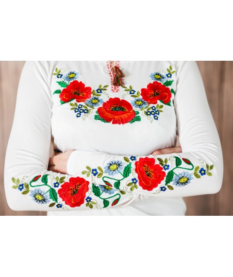 Классическая женская белая вышиванка с цветочным орнаментом «Украинская краски» XXL