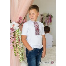 Casual embroidered T-shirt for a boy in white with red embroidery "Dem'yanchik" 116