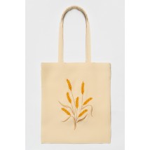 Embroidered eco-shopper with floral pattern "Spikelet" beige