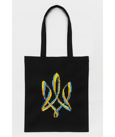 Embroidered eco-bag in black "Trident"
