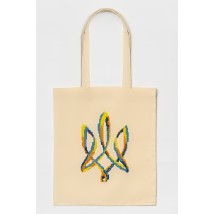 Повседневная эко-сумка с вышивкой "Тризуб" в бежевом цвете