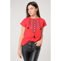 Практичная повседневная вышитая женская футболка в красном цвете «Ожерелье» 3XL